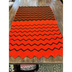 60" x 40", Orange & Brown, Zig Zag, Handmade, Crochet Blanket, Fall, Lap Throw